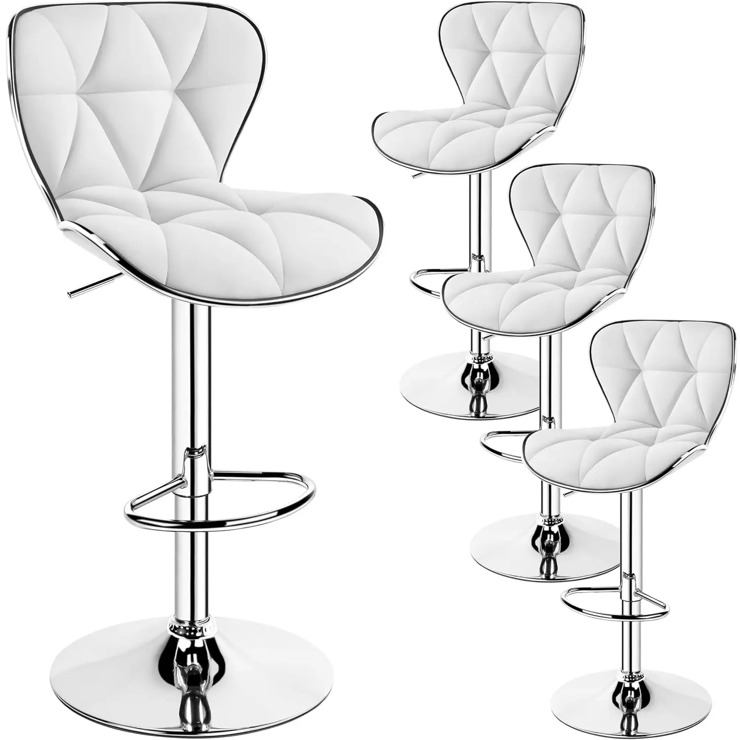 

Регулируемые кожаные барные стулья с откидной спинкой, комплект из 4 штук, с подставкой для ног, для кухонного острова, белые, на заказ