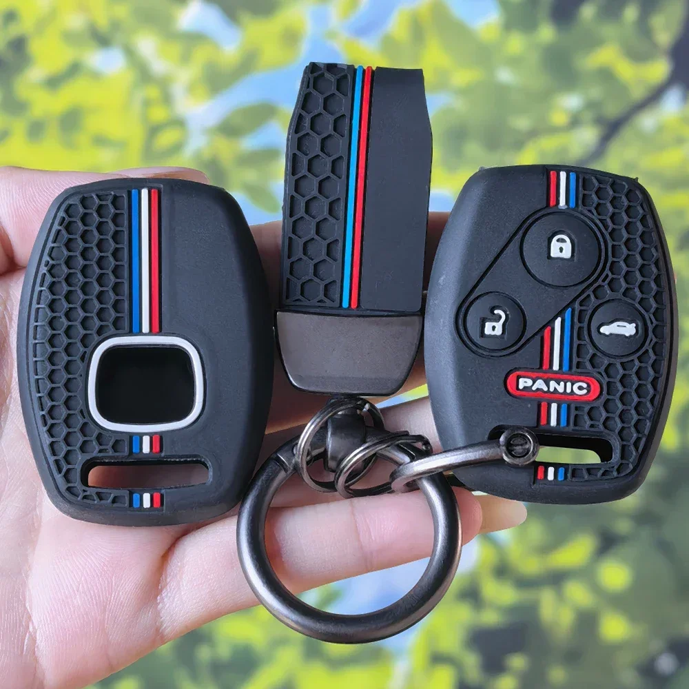 Stylish Racing Stripe Key Shell With Keychain For Honda Civic Accord VII CRV FRV Insight Shuttle Stream Jazz Remote Fob