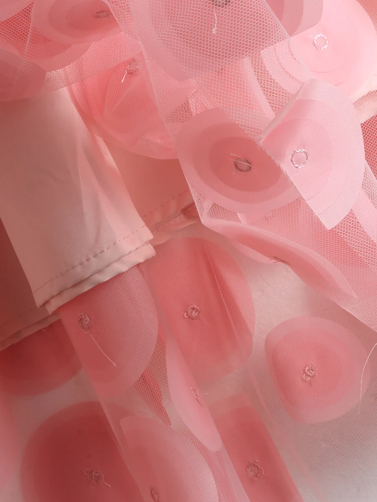 水玉シフォンドレス,ハイウエスト,空中ブランコスカート,単色,愛らしい,超魅力的,夏のファッション