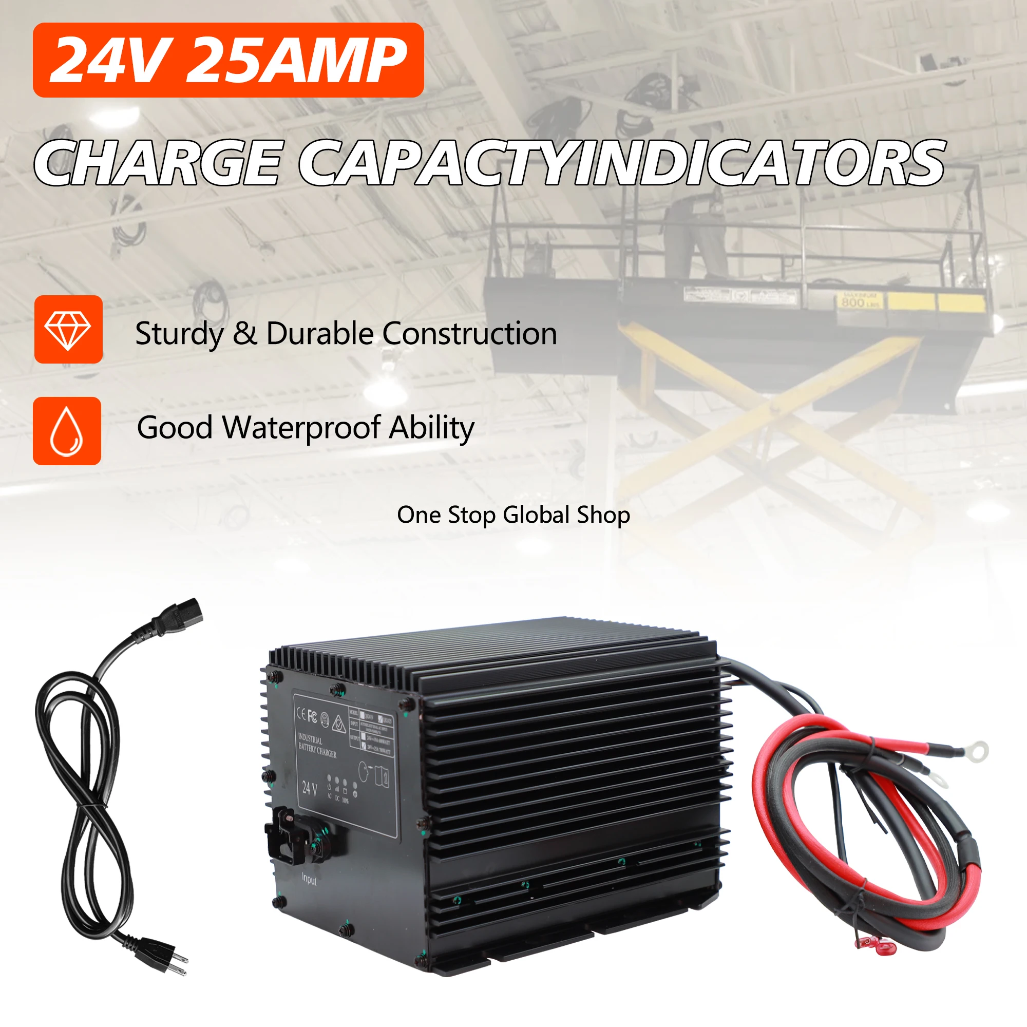 HB600-24B, 24V 25A Scissor Lift Battery Charger for Genie/Skyjack/JLG Scissor Lifts, Replaces 161827/128537/96211/105739GT
