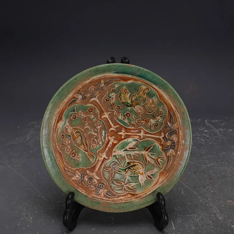 Tang Sancai handcrafted yellow-bottom carved flower and bird douli bowl teacup unearthed old goods imitation ancient porcelain