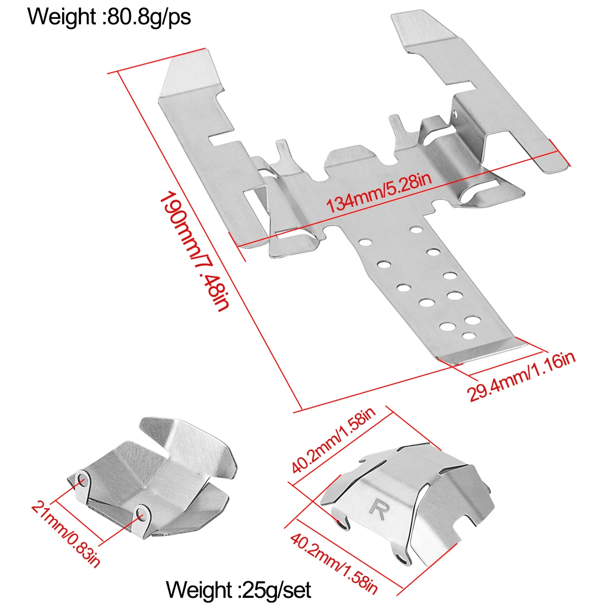 Stainless Steel Skid Plate Chassis Armor Set for 1/10 RC Crawler Car Vanquish H10 OPtic Upgrade Parts
