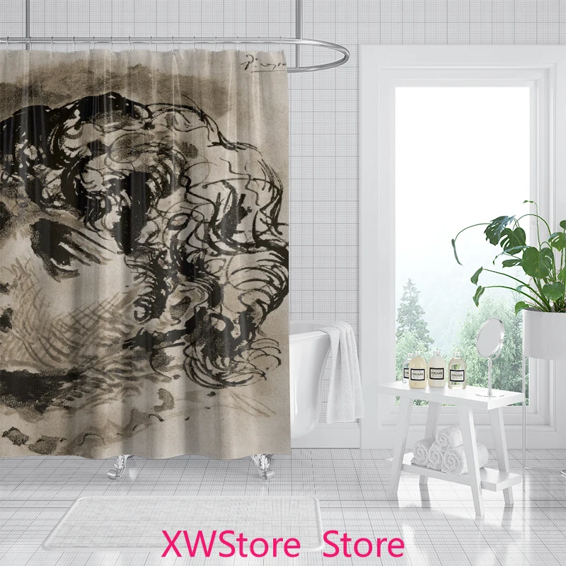 

Mold Proof Moisture Proof No Drilling Installation Simple Character Sketching Avatar Shower Curtain