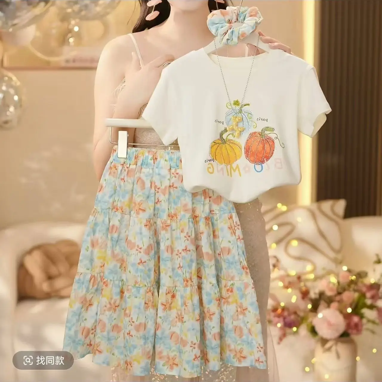 

Girls Floral Skirt Set Summer 2026 New Children Summer Outfit Girls Short Sleeve T-shirt Two Piece Set