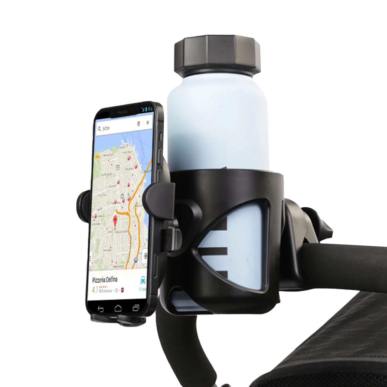 

Stroller Cup Holder With Phone Holder 2-in-1 Universal Baby Bottle Holder For Babies Stroller Bike Wheelchair Walker Scooter