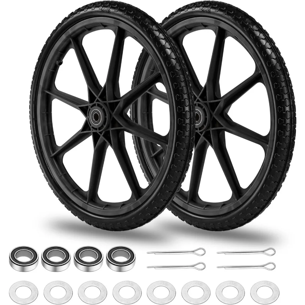 

20" Flat Free Tire and Wheel with 3/4" & 5/8" Bearing, Replacement Wheels for Rubbermaid Wheelbarrow,Lawn Carts, Big Wheel Utili