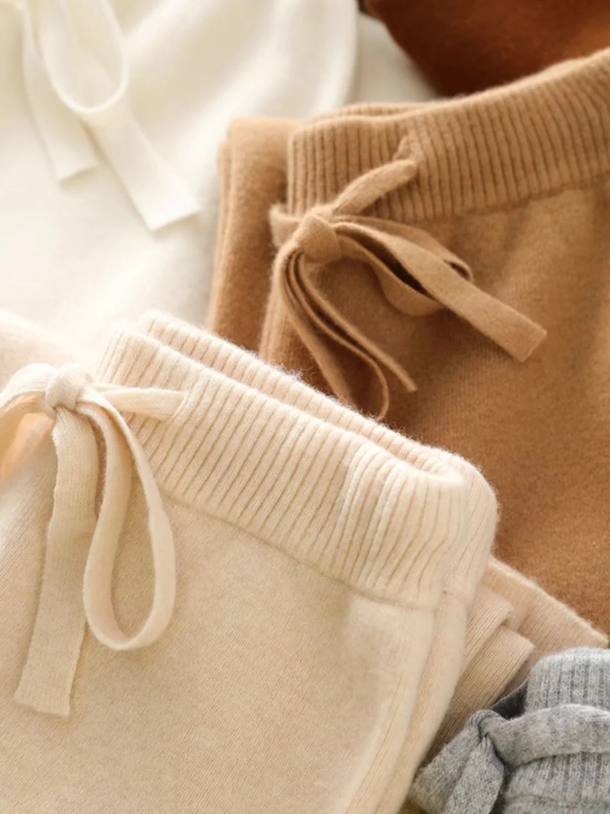 Otoño Invierno 00% lana tejida pantalones de pierna ancha mujeres sueltas cintura alta Camere pierna recta Thiened piso-longitud Casual Tro...