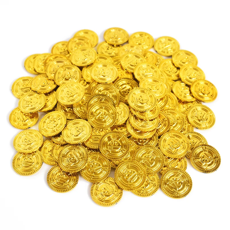 50/100/200Pcs Piraten Gold Münzen Kinder Geburtstag Party Dekoration Gefälligkeiten Kunststoff Gefälschte Münze Schatz Geschenk Halloween cosplay Requisiten – Detail 7
