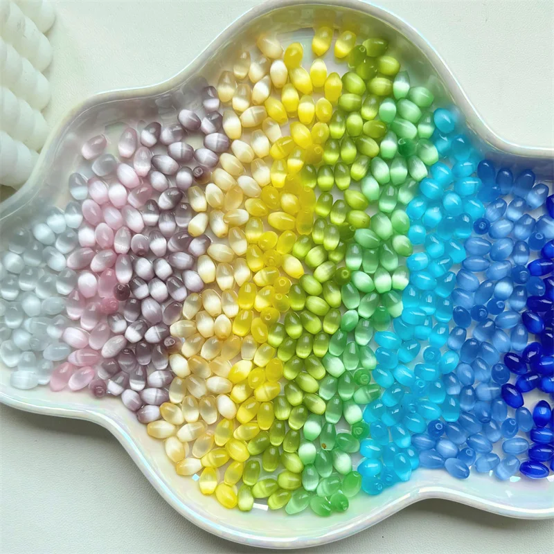 5*7mm contas de arroz coloridas olho de gato contas de pedra natural contas soltas feitas à mão para fazer jóias pulseira colar acessórios