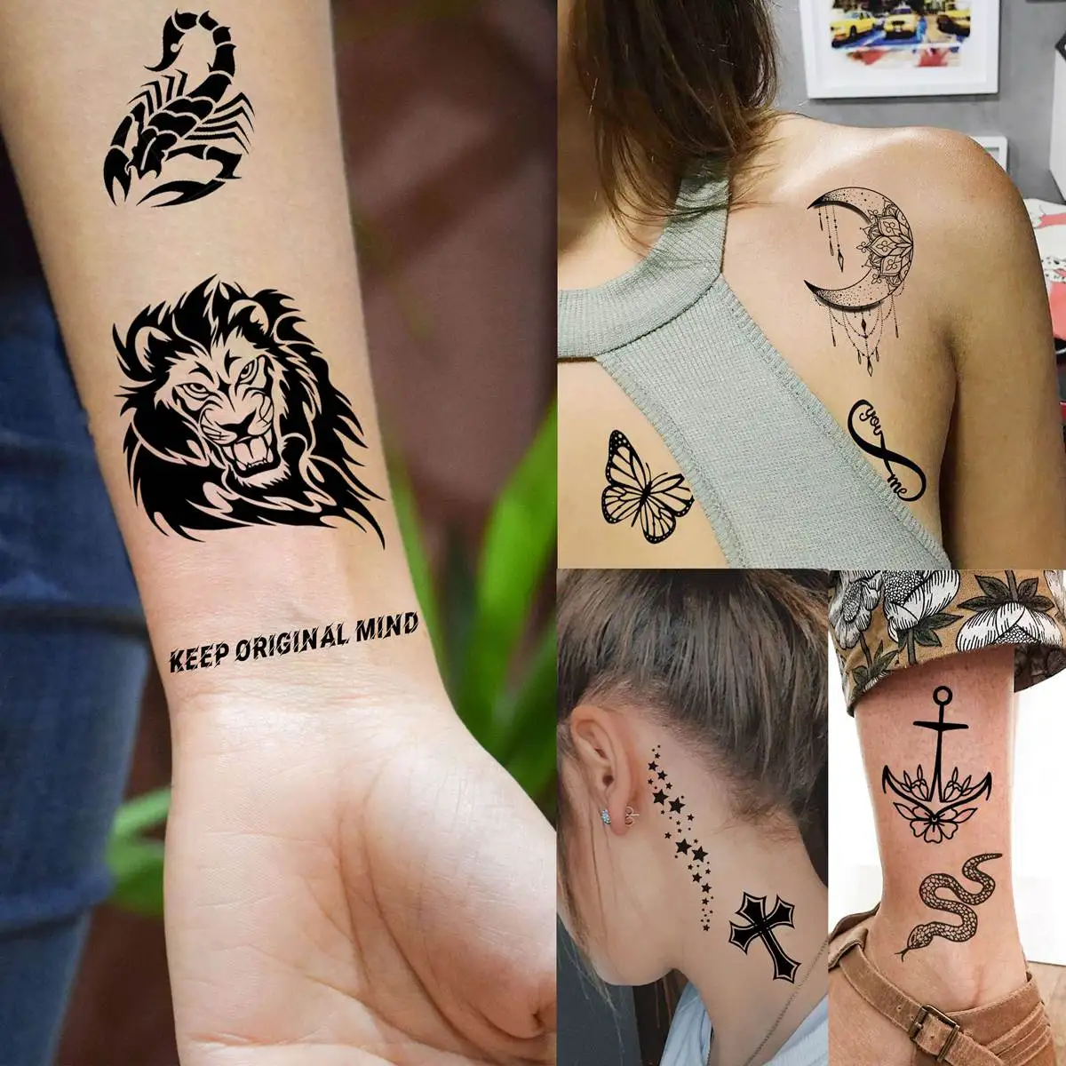 Tatuajes Temporales pequeños para manos de adultos, pegatina de tatuaje de mariposa de Animal pequeño, flor 3D falsa, Kits de tatuajes lindos del