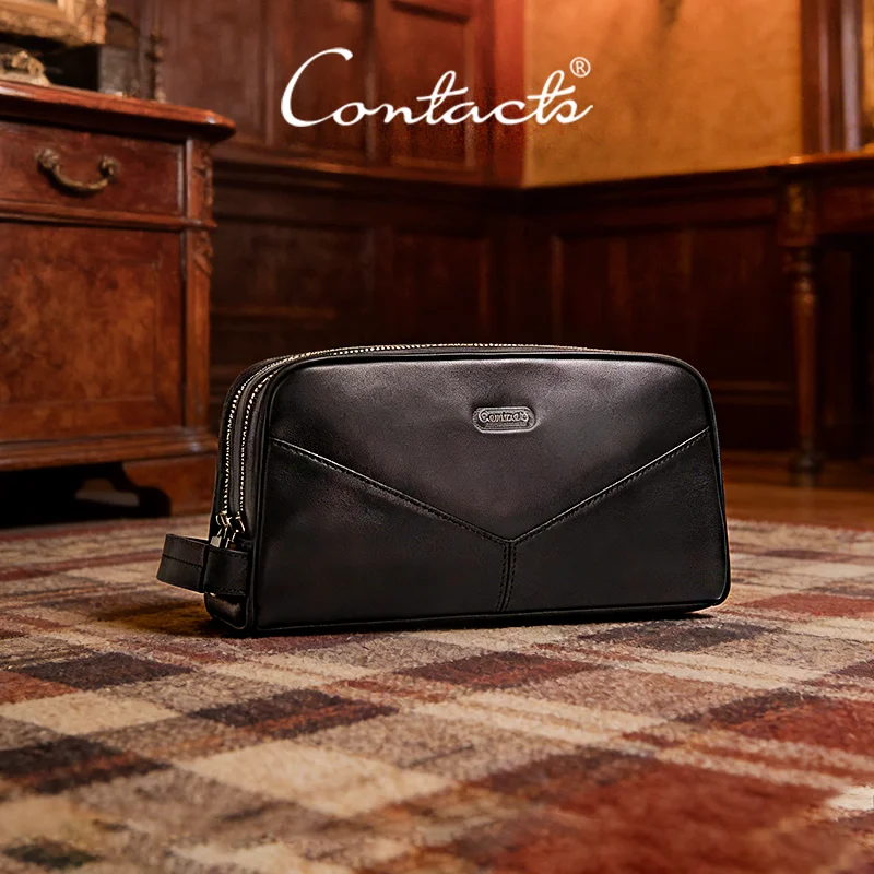 

CONTACT'S Senior Genuine Leather Clutch Bags Men Double Metal Code Lock Large Capacity Handbags Male Travel Gift Daily Bags