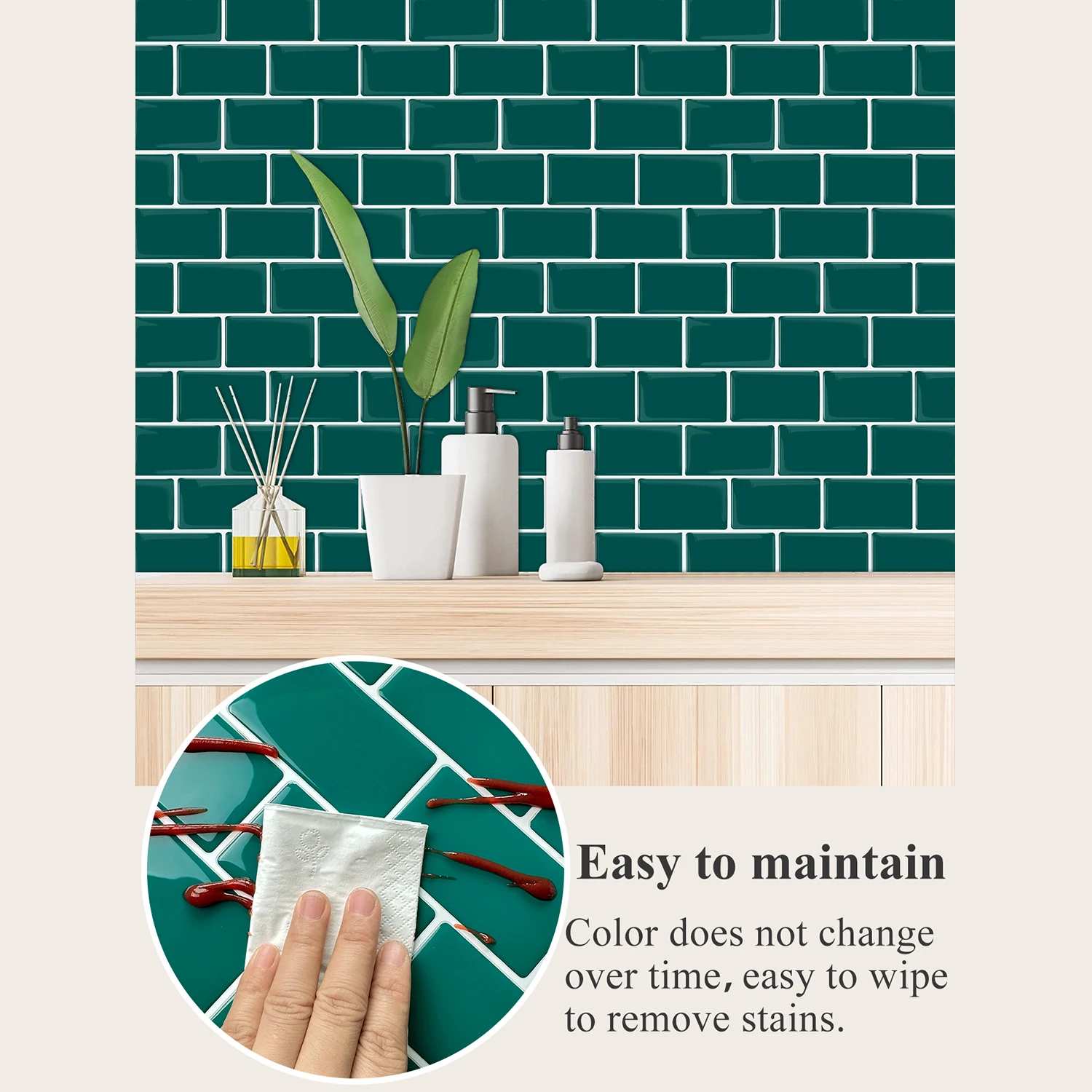 Vividtiles Self Adhesive Vinyl Wallpaper Peel and Stick 3D Effect DIY Tiles Easy to Install for Kicthen and Bathroom (1-Sheet)