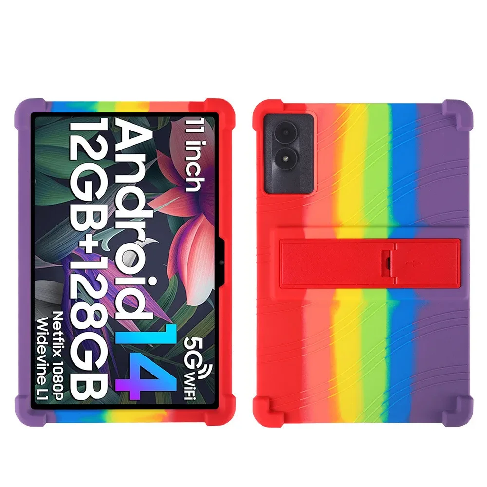 Luxury Silicone Tablet Case for Infinix Xpad 11 Inch 2024 Colorful Soft Back Bracket Airbag Anti-fall Shockproof Protect Cover