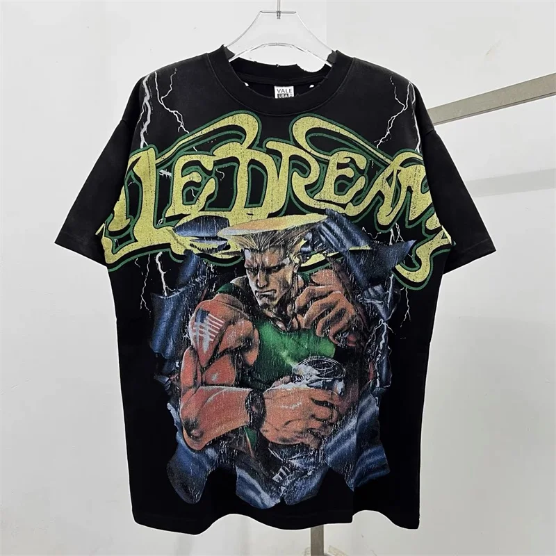 

Американские винтажные футболки VALLEY большого размера с короткими рукавами для мужчин и женщин 1:1, лучшее качество, потертые футболки с отверстиями Vale, отправленные на один день