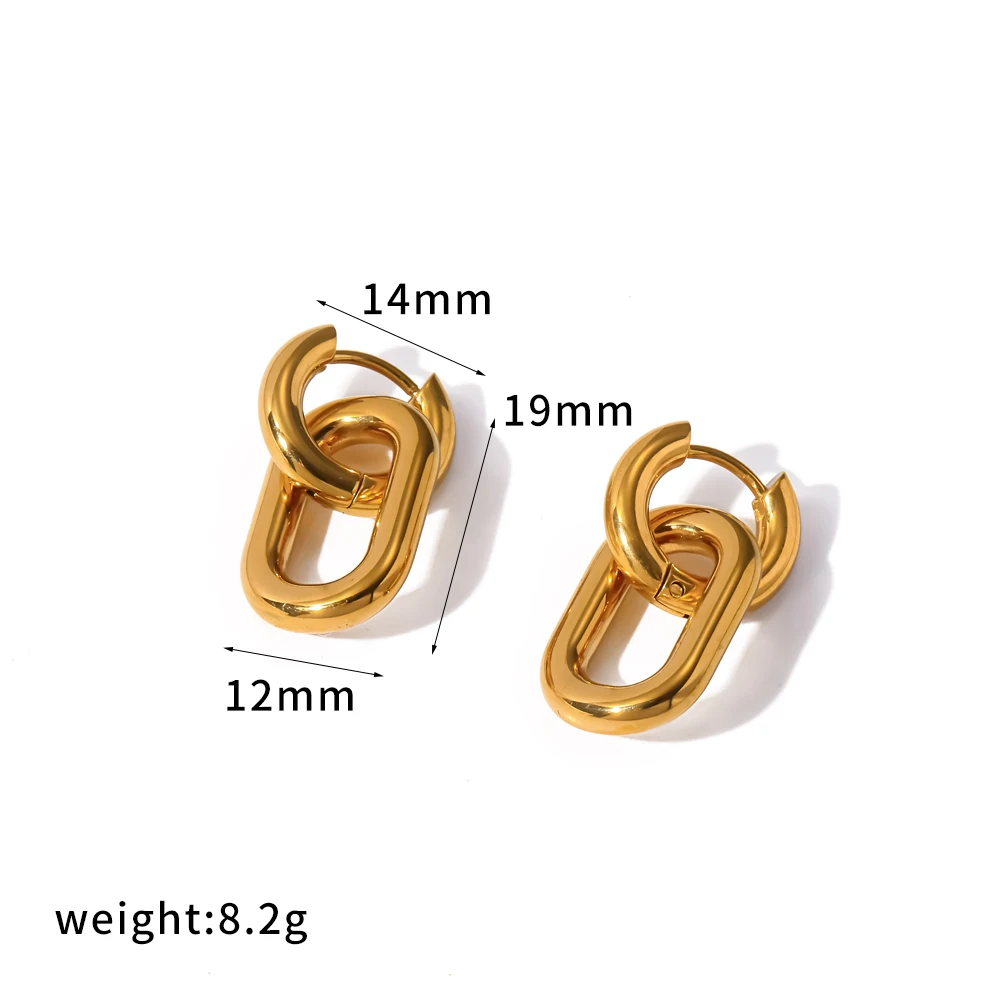 18K Goldfarben Beschichtete Glänzende Edelstahl Geometrische Doppelring-Ohrringe für Damen Wasserfester Modeschmuck – Detail 12