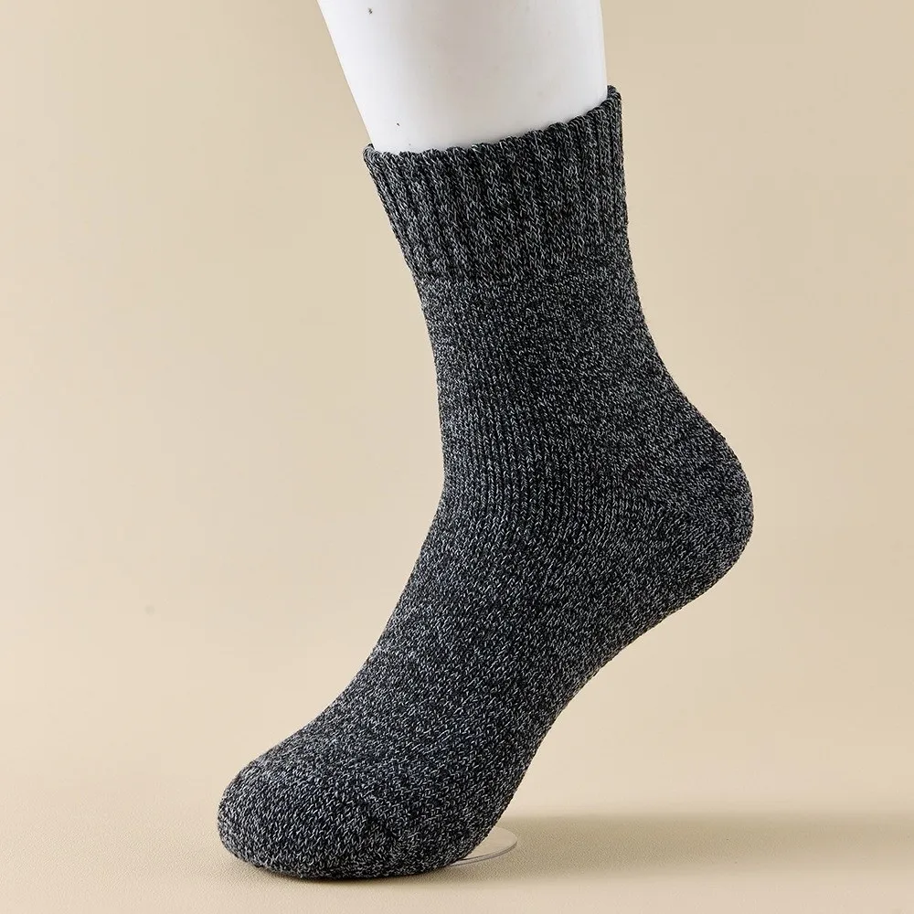 5 pares de calcetines básicos gruesos de invierno, calcetines simples de Color sólido para hombre, calcetines suaves de tubo medio resistentes al frío, Otoño Invierno