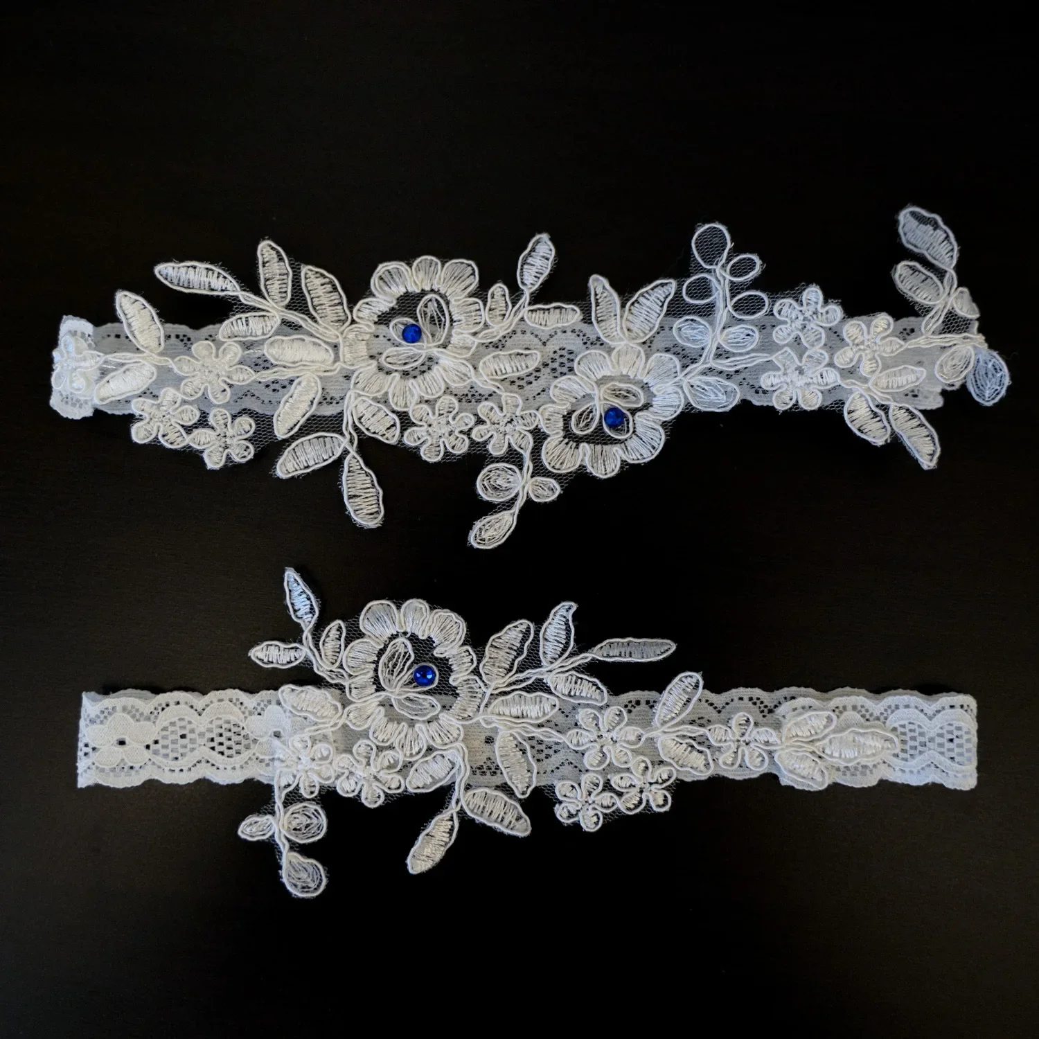 Jarretières de mariage avec perles bleues royales, jarretière en dentelle pour patients, anneau de jambe, boucle pour mariée, taille optionnelle 2023, 2 pièces