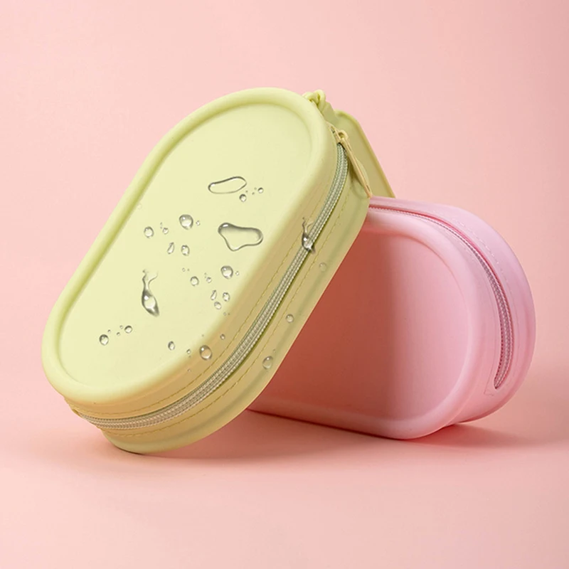 محفظة نقود معدنية محمولة من السيليكون بسحاب مقاوم للماء حقيبة سفر ذات سعة كبيرة بلون سادة حقيبة سماعة أذن للطلاب