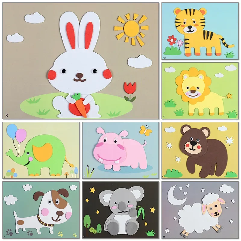 Children's Animal EVA Stickers 3D Three-dimensional Puzzle DIY Handmade Material Package Paste Kindergarten Educational Toys