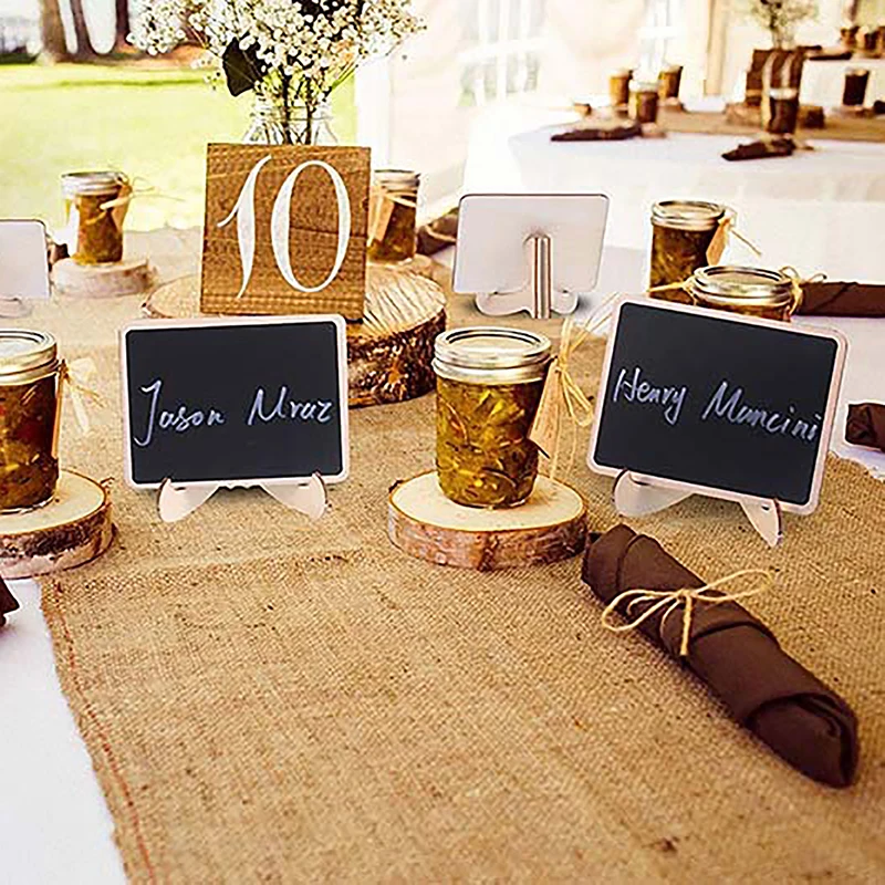 Mini carteles de pizarra con caballete para bodas, fiestas de cumpleaños, carteles de tablero de mensajes y decoración de eventos, tarjetas de lugar de madera, 10 piezas