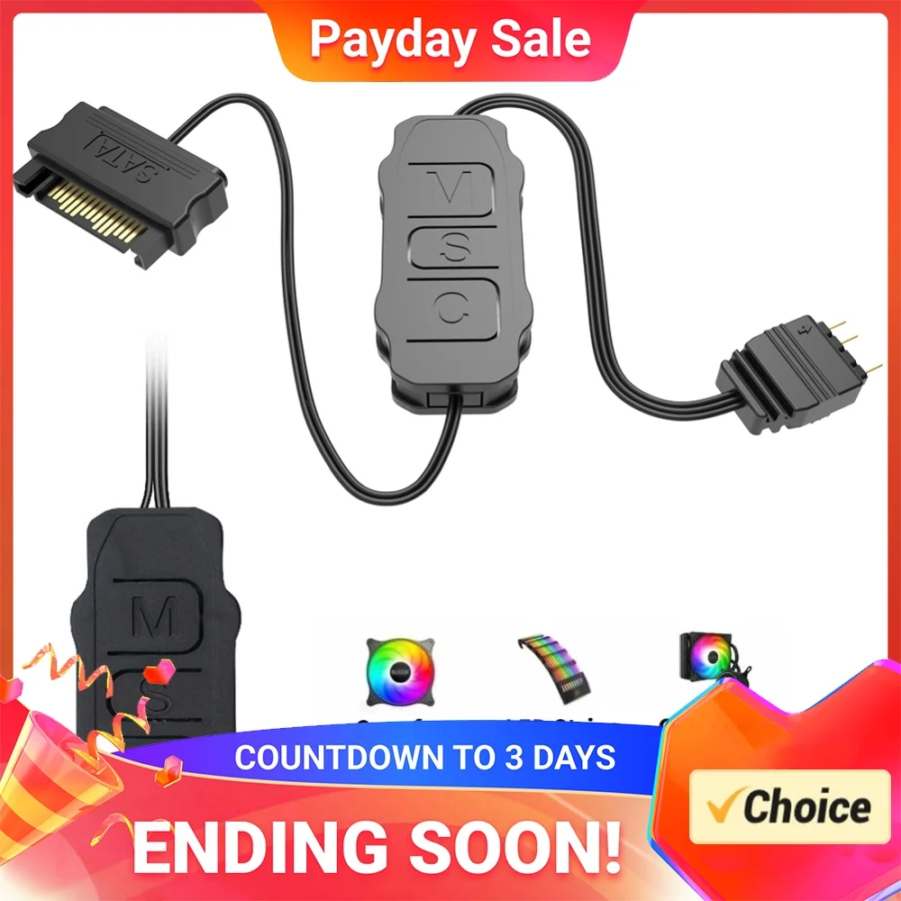 ARGB 5V 3PIN To SATA Interface Extension Cable Light Controller Mini Adapter Controller for PC Fan Light Strip