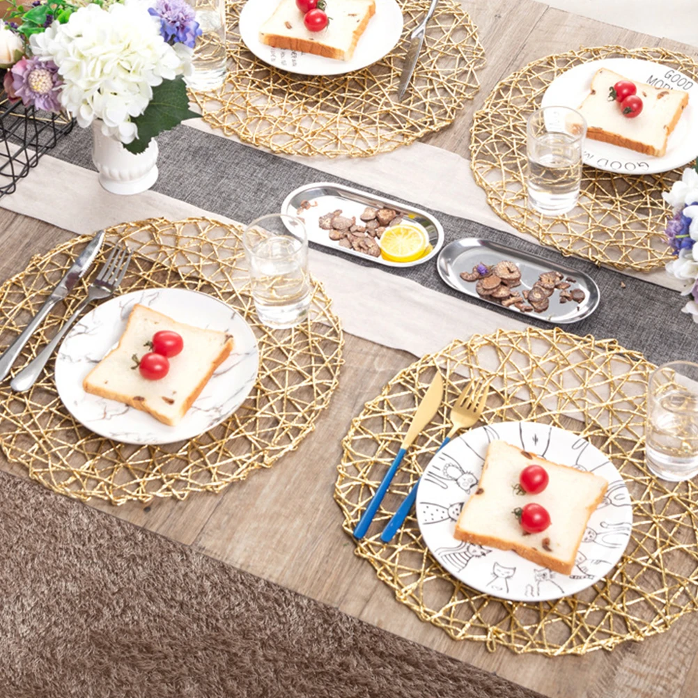 

2pcs Round Placemats Woven Pvc Dining Mats Table Protectors Decorative Braided Coasters Home Shop Use Hollow Design