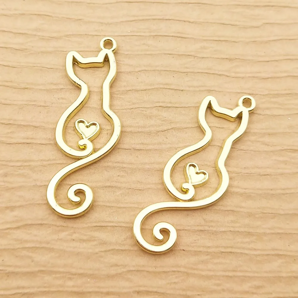 10pcs Heart Cat Charm for Jewelry Making Fashion Animal Earring Pendant Cute Necklace Bracelet Accessories Diy Craft Supplies