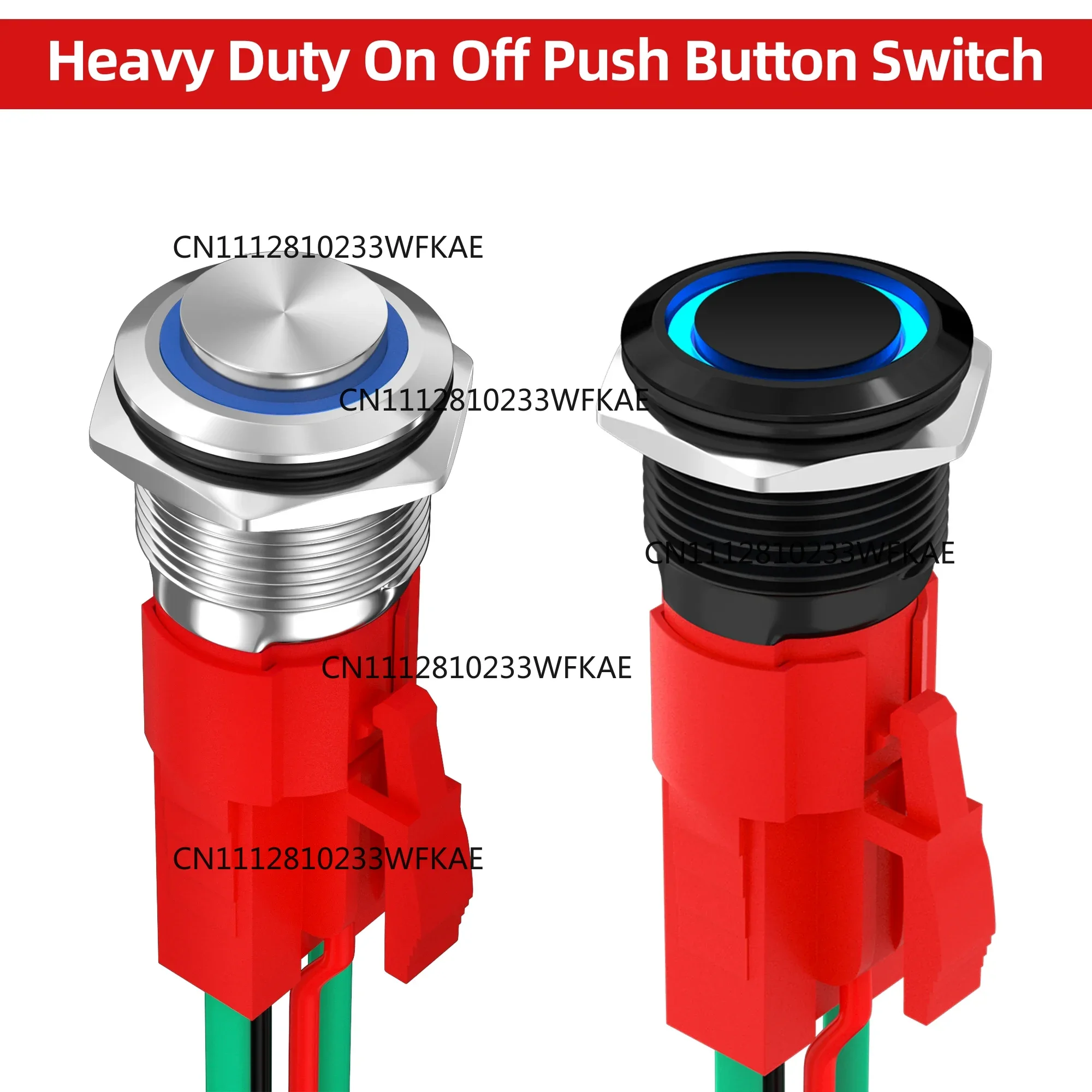 2Pcs 12 volt self-locking push button switch 20 amps high current DC, waterproof 16mm