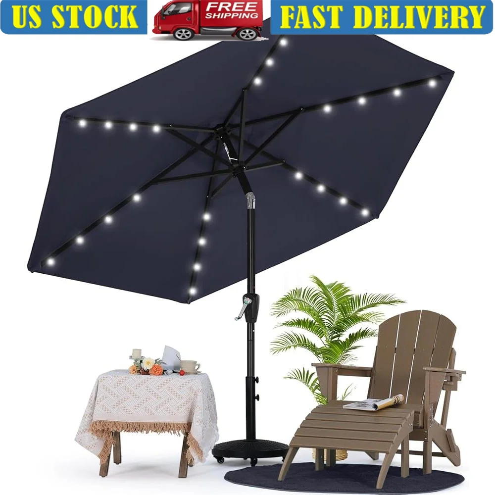 

LED Solar Patio Umbrella with Heavy Duty Aluminum Frame Waterproof Shade Outdoor Garden Deck Balcony Relaxation