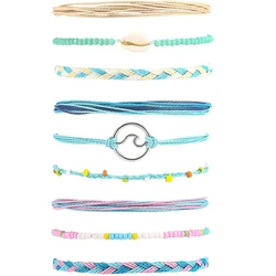 Surfer Wave Bracelets Anklet for Women Teen Girls Summer Ocean Beach Handmade Braided Rope Boho Waterproof Friendship Bracelet