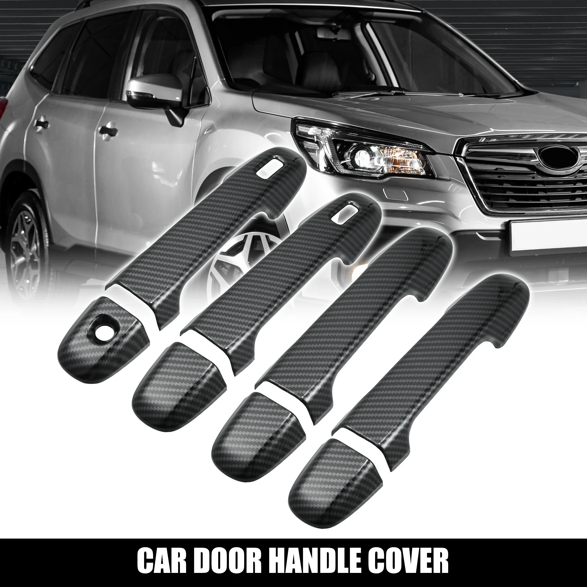 Uxcell 1 Set Car Exterior Door Handle Cover Trims with Keyless Hole for Subaru Forester 2019-2022 Carbon Fiber Pattern Black