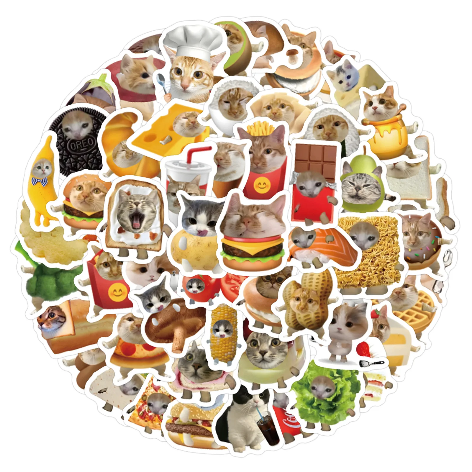 10/50/100PCS Divertente Gatto Adesivi Cibo Animale Graffiti Simpatico Gatto Decorazione Valigia Frigo Laptop Chitarra Auto Bici Decalcomanie Giocattoli Per Bambini