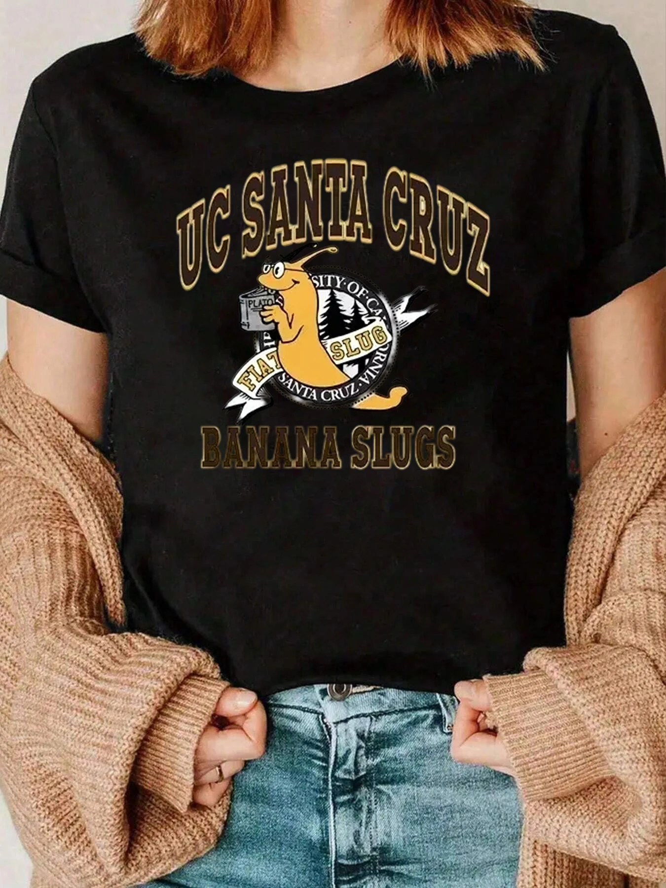 Koszulka z nadrukiem logo Uc Santa Cruz Banana Slugs, odzież codzienna, dla studentów, 220g