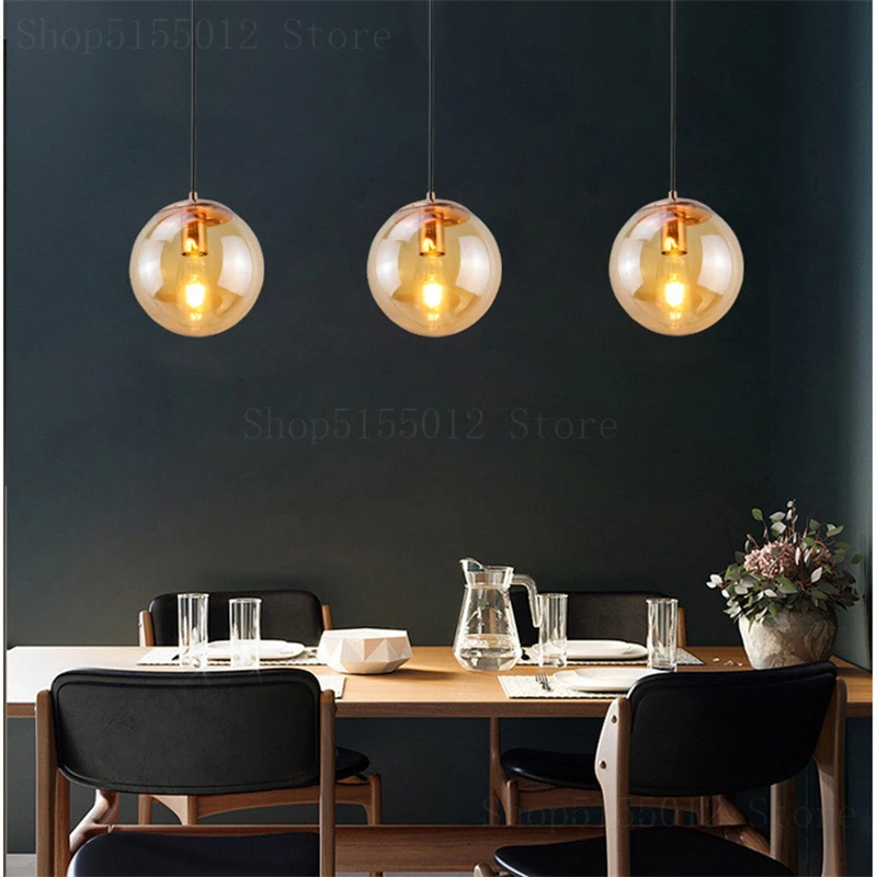 Lámpara colgante de cristal gris ahumado para comedor, iluminación de decoración de dormitorio, bola de cristal, E27