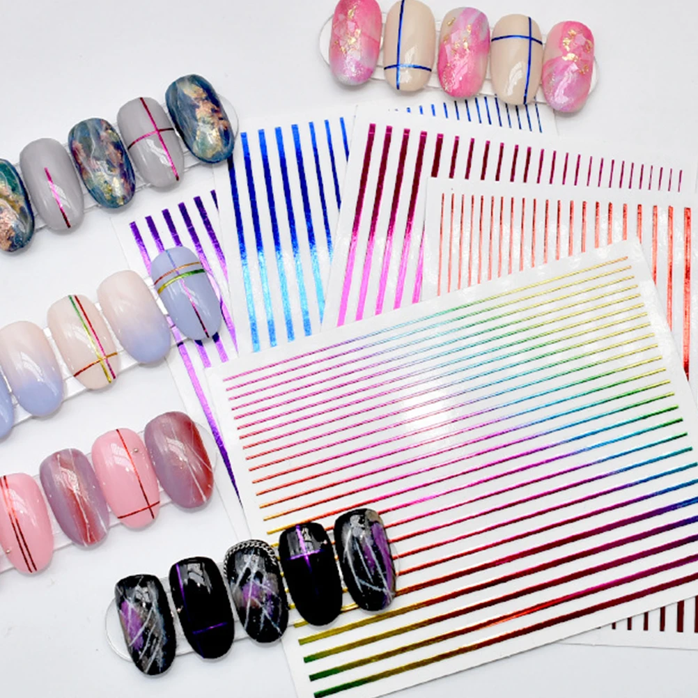 

5 Sheets of Nail Art Sticker Shiny Nail Tip Decal Manicure Decoration for Women Salon ( Red Purple + Blue + Blue Pu