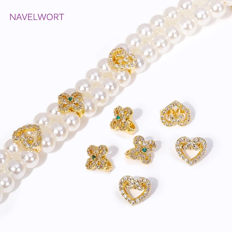 Trendy 2 Hole Separators 18K Gold Plated Inlaid Zircon Flower/Heart Shape Connector For Jewelry Making DIY Bracelets Accessories