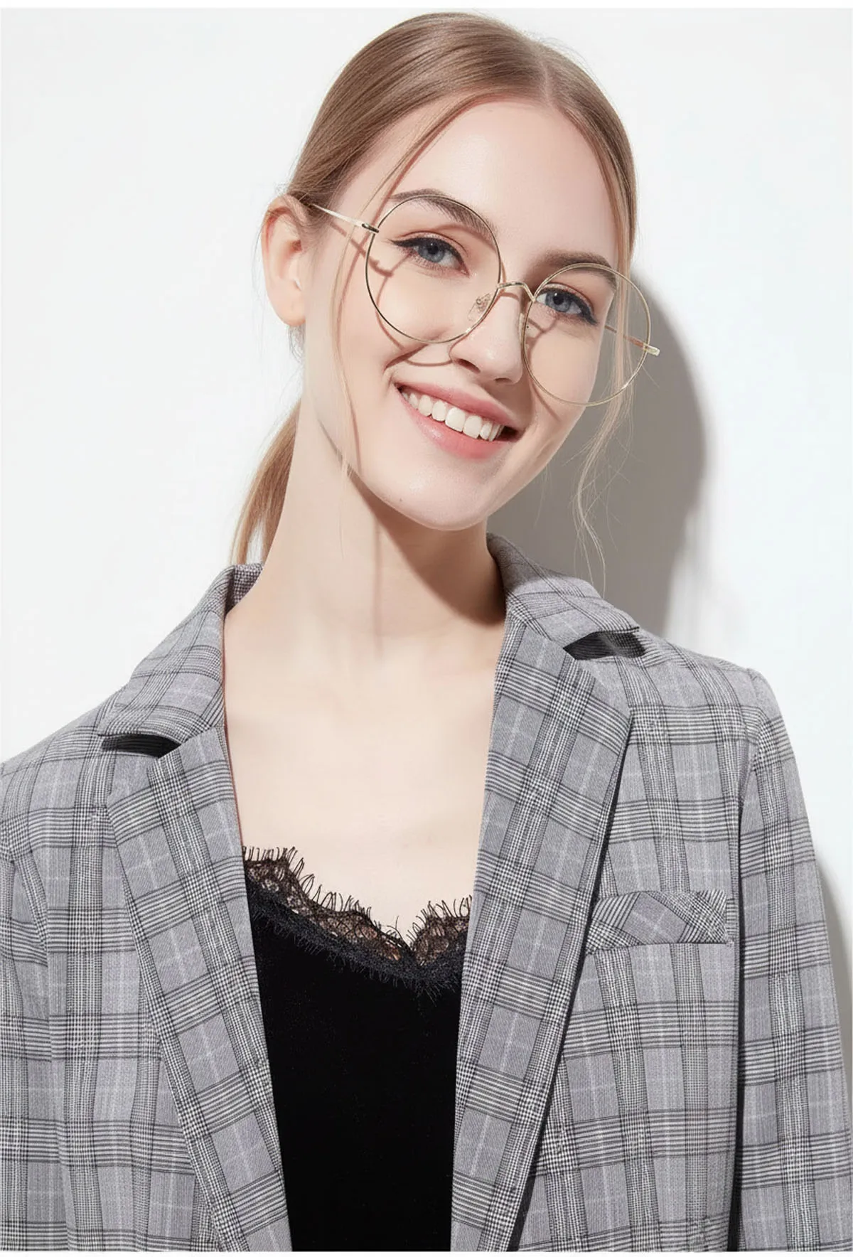 Große Rahmen Runde Metall Blau Licht Blockieren Lesebrille Frauen Retro Stilvolle Legierung Klar Rezept Presbyopie Brillen ﻿ – Detail 6
