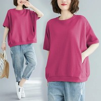 Plus Size Slimming T-Shirt Women's Loose Fit Summer Large Size Polyester Crew Neck Round Neck Short Sleeves Clothing