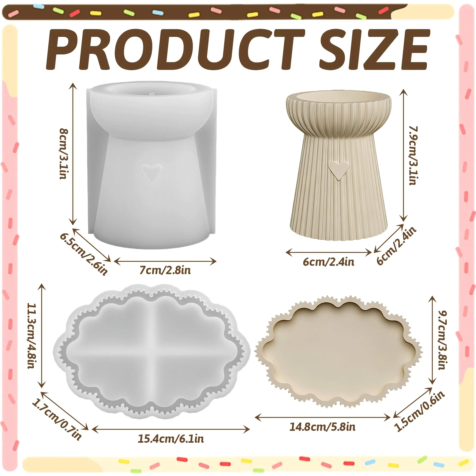 2pcs Silicone Mould Candle Holder And Tray Set, Round Ribbed And Heart Silicone Candle Holder, Silicone Tea Light Holder Casting