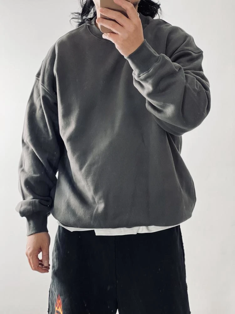 

Japanese Style Oversize Long Sleeve Sweatshirt Heavyweight Loopback Fabric Wide Cut Classic Crew Neck Thickened Autumn Winter