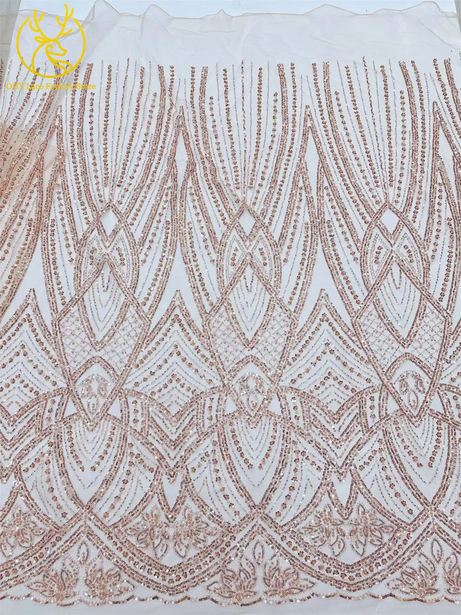 Luxuriöser orangefarbener afrikanischer Perlen-Mesh-Spitzenstoff, 5 Yards, bestickte Pailletten-Spitze, französische Tüllspitze für nigerianisches Hochzeitskleid – Detail 19