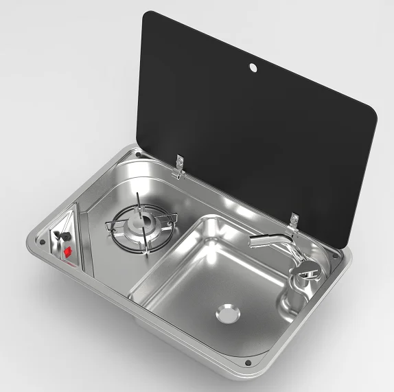 

304 Stainless Steel RV Gas Stove Tempered Glass Lid Motorhome Gas Stove 0.8mm Wall Thickness Trailer Gas Stove