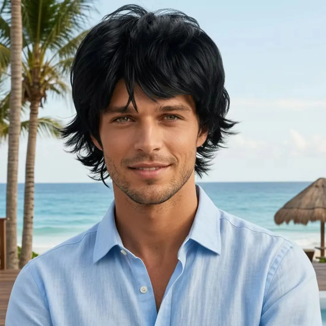 

10 Inches Men's Handsome Curly Synthetic Wig, Suitable For Daily, Party, Halloween And Cosplay Costumes