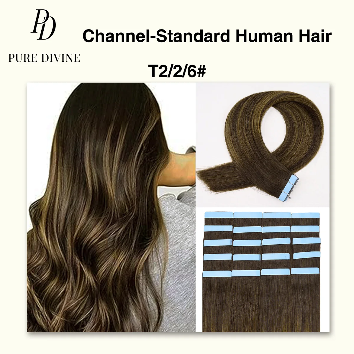 

Наращивание волос Balayage Brown на ленте, натуральные волосы Remy, двусторонний клей, тип Skin Weft, T2-2-6