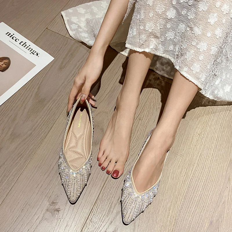 

2025 Fashion Woman Ballet Flats Shoes Rhinestone Loafers Flat Pointed Toe Shoes Female Casual Slip on Flats Footwear Boat Shoes