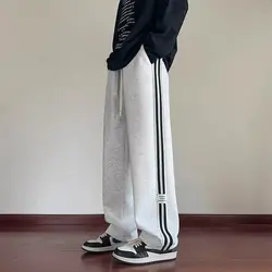 Sports Men's New Straight Tube Pants Loose Spring and Autumn Trousers Style Striped Splicing Wide Leg Straight All-match Pants