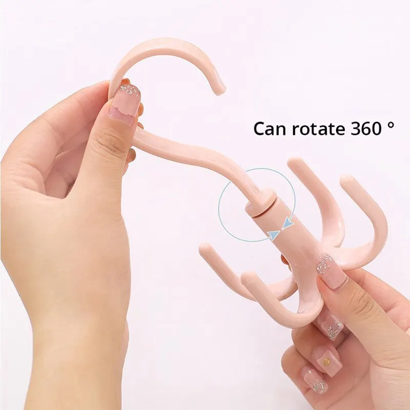 5pcs Pink Movable Hook Four Claw Hook Multi Functional Rotatable Hanging Bag Hat Scarf Dormitory Storage Punch-Free