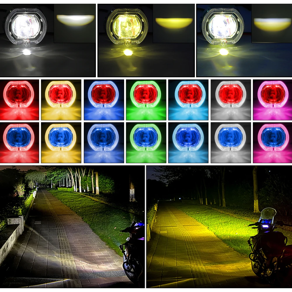 2.5 Inch Motorcycle LED Projector Headlight High Low Beam Auxiliary Spotlight with Demon Eye DRL 12-80V for E-Bike