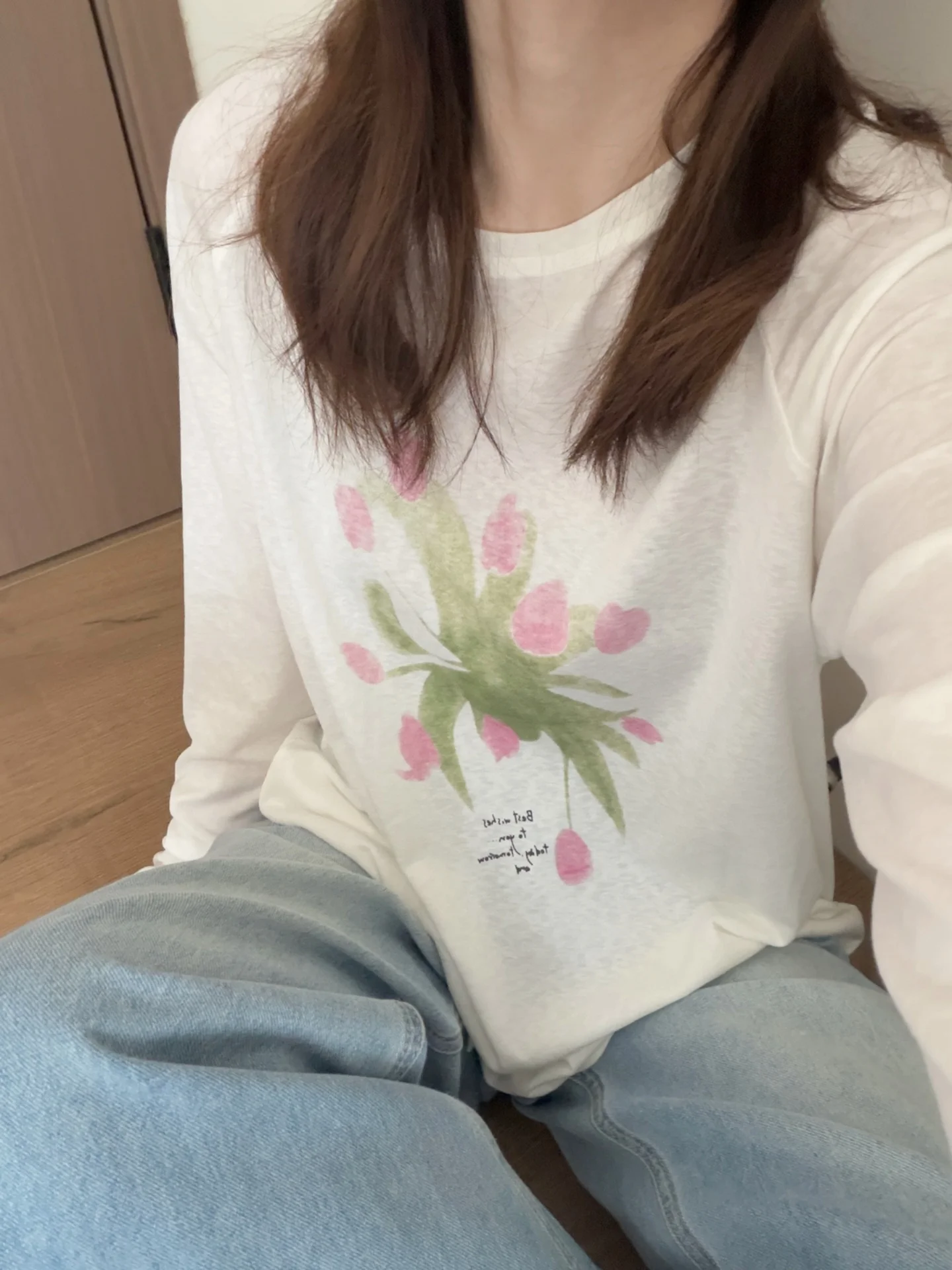 

Long Sleeve round Neck Printed T-Shirt Women's Summer 2026 Loose Fit Overhead Base Shirt Top Versatile Casual Style UV Protec...