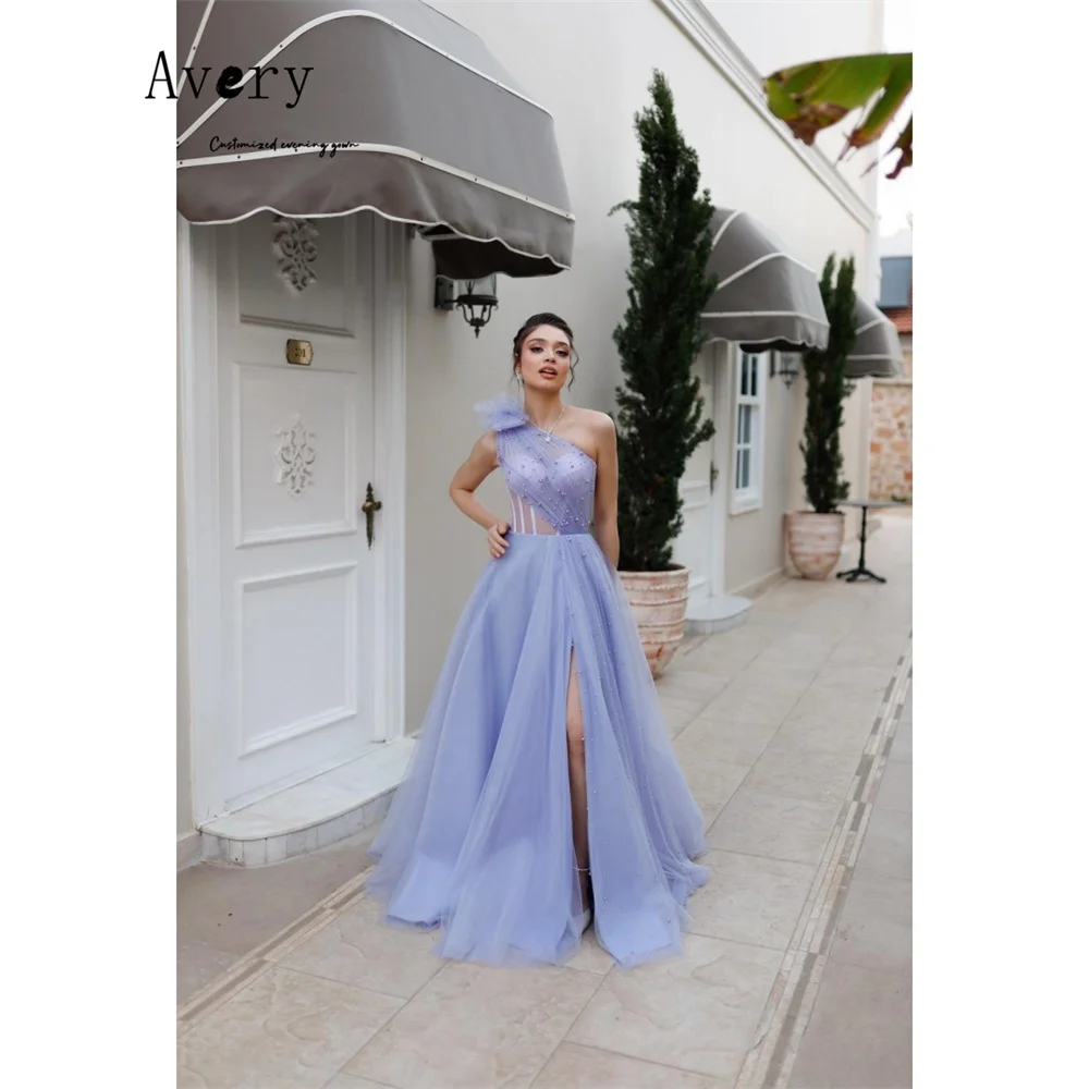 에이버리 커스텀 퍼플 슬리브리스 A라인 사이드 슬릿 우아한 이브닝 드레스 여성용 럭셔리 이브닝 드레스 2025 롱 프롬 드레스